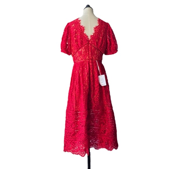 Self Portrait Fine Cord Lace Midi Dress in Red | 8 NWT - Picture 4 of 9